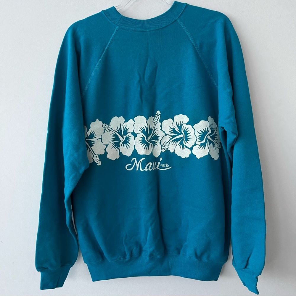 Vintage Hanes Maui Sweatshirt 80s Hibiscus Flower Pullover - Picture 4 of 8